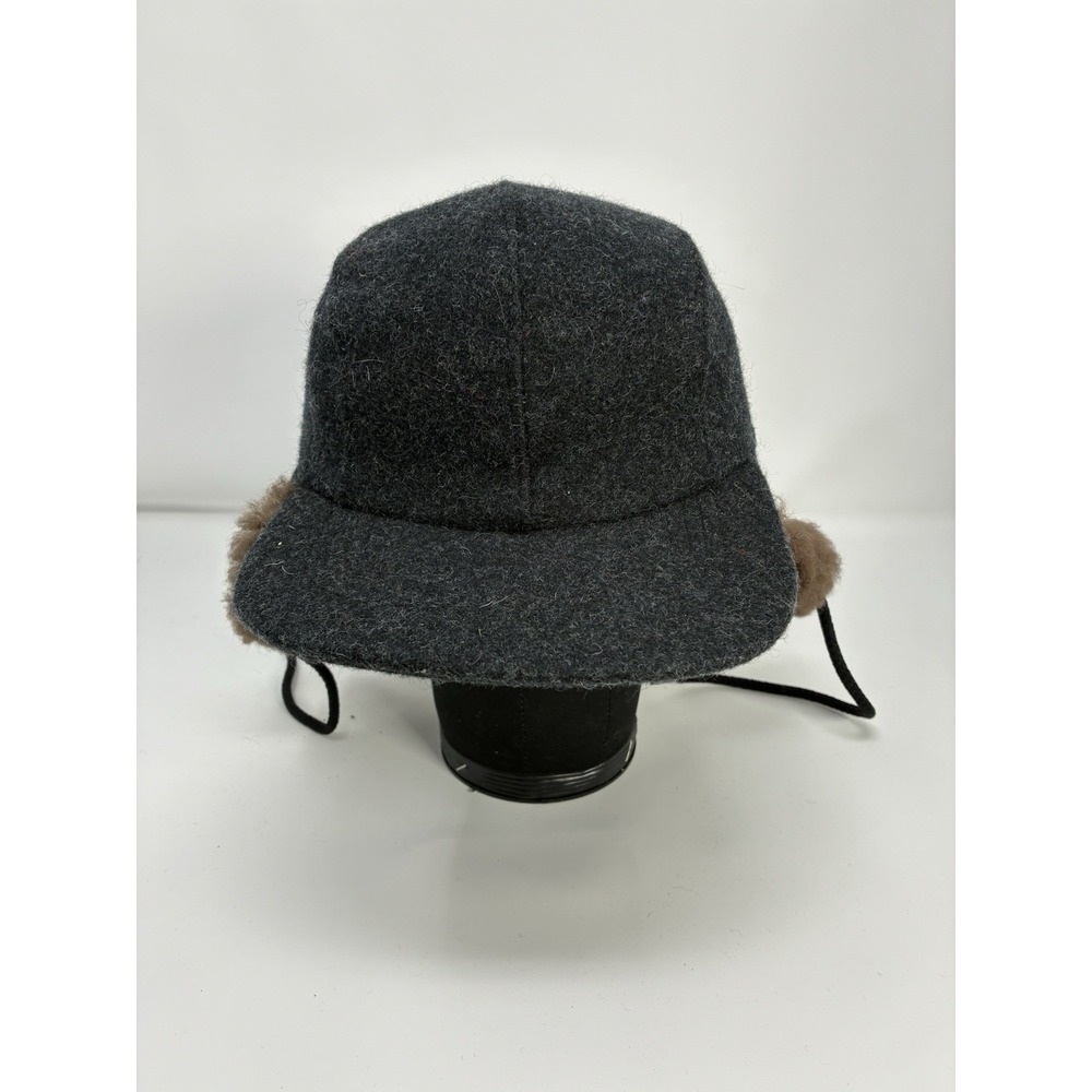 Vintage Filson Double Mackinaw Wool Cap Charcoal Gray Shearling Ear Flaps